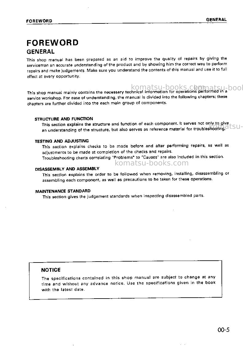Komatsu pw100-3jpn Repair & maintenance cover Page 7