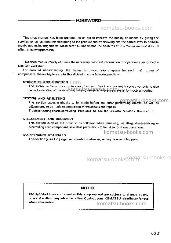Komatsu pc07-1jpn Repair & maintenance cover Page 7