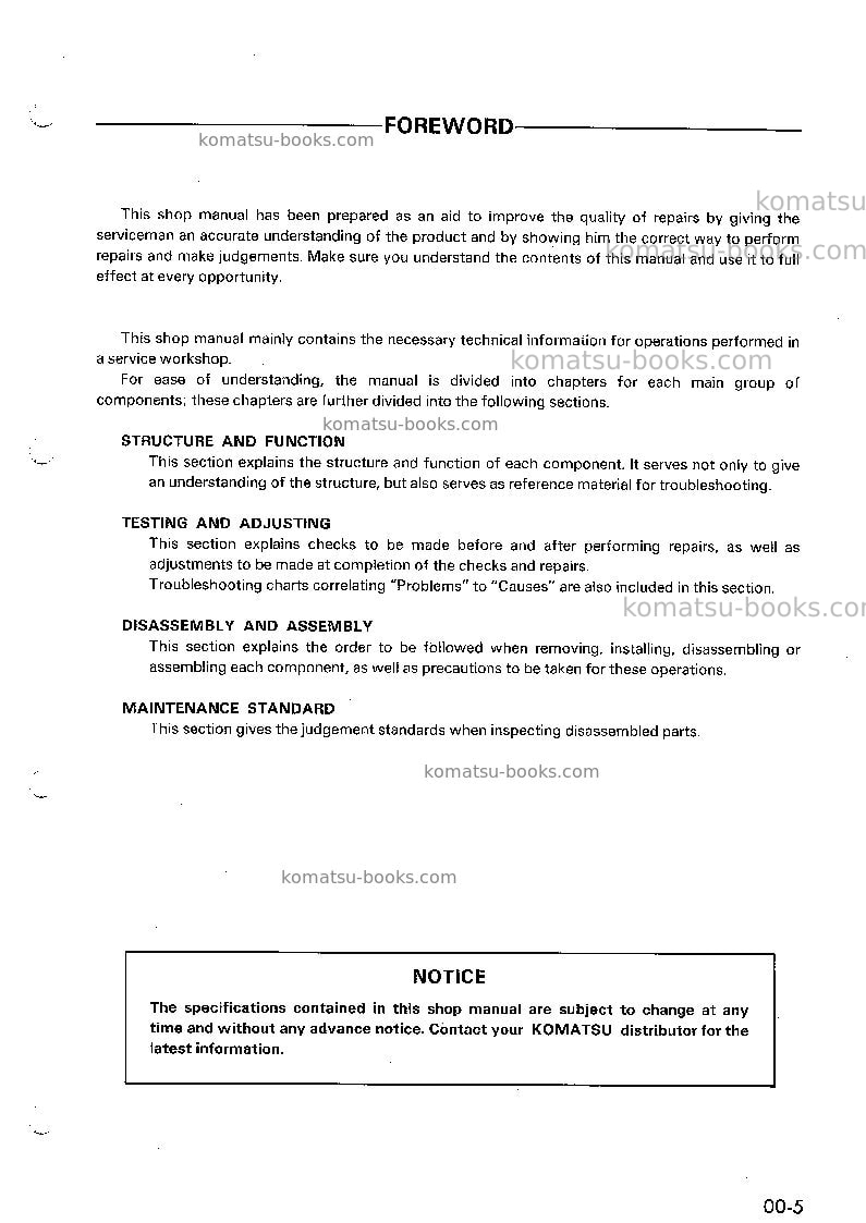 Komatsu pc40-5jpn Repair & maintenance cover Page 7 Komatsu pc40-5jpn Repair & maintenance cover Page 7