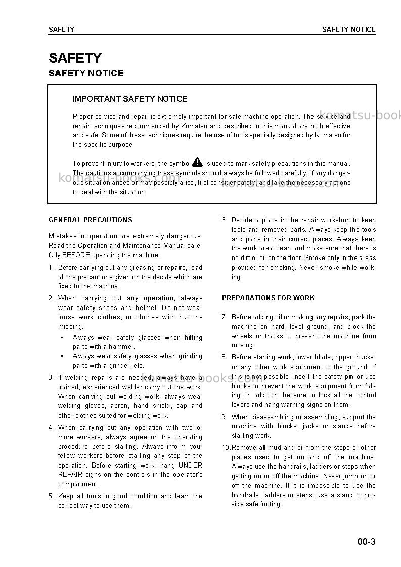 Komatsu pc228uslc-3jpn Repair & maintenance cover Page 7 Komatsu pc228uslc-3jpn Repair & maintenance cover Page 7