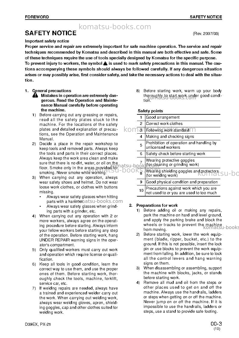 Komatsu d39px-21jpn Repair & maintenance cover Page 7 Komatsu d39px-21jpn Repair & maintenance cover Page 7