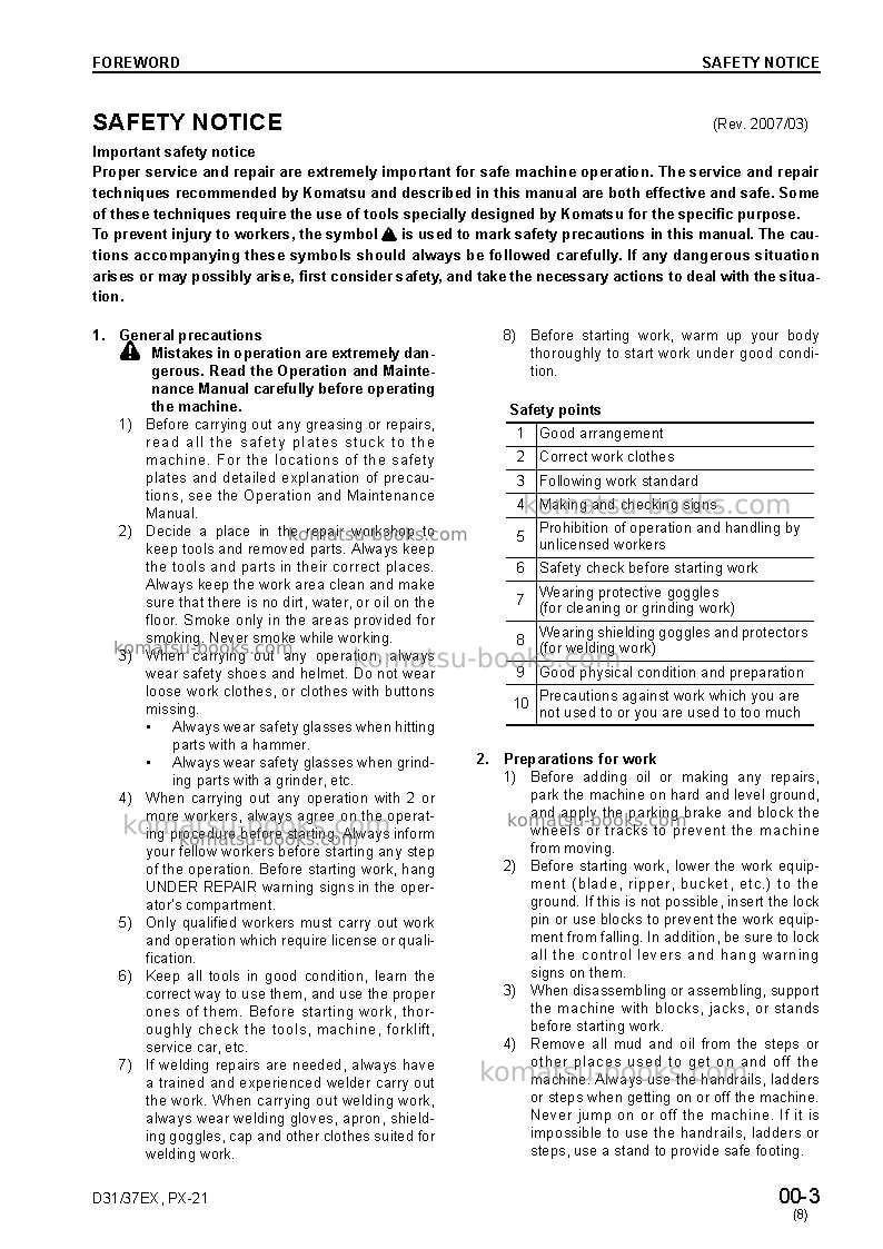 Komatsu d37ex-21jpn-for n. america Repair & maintenance cover Page 7