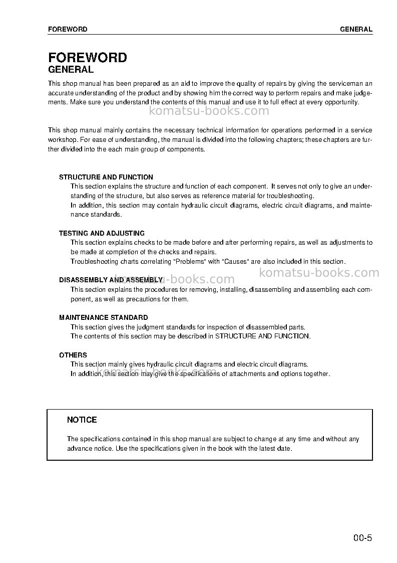Komatsu pc09-1jpn Repair & maintenance cover Page 7 Komatsu pc09-1jpn Repair & maintenance cover Page 7