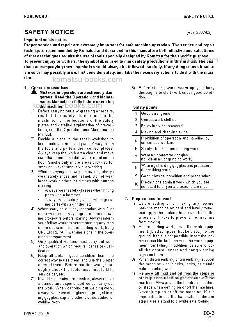 Komatsu d65px-15jpn Repair & maintenance cover Page 7 Komatsu d65px-15jpn Repair & maintenance cover Page 7