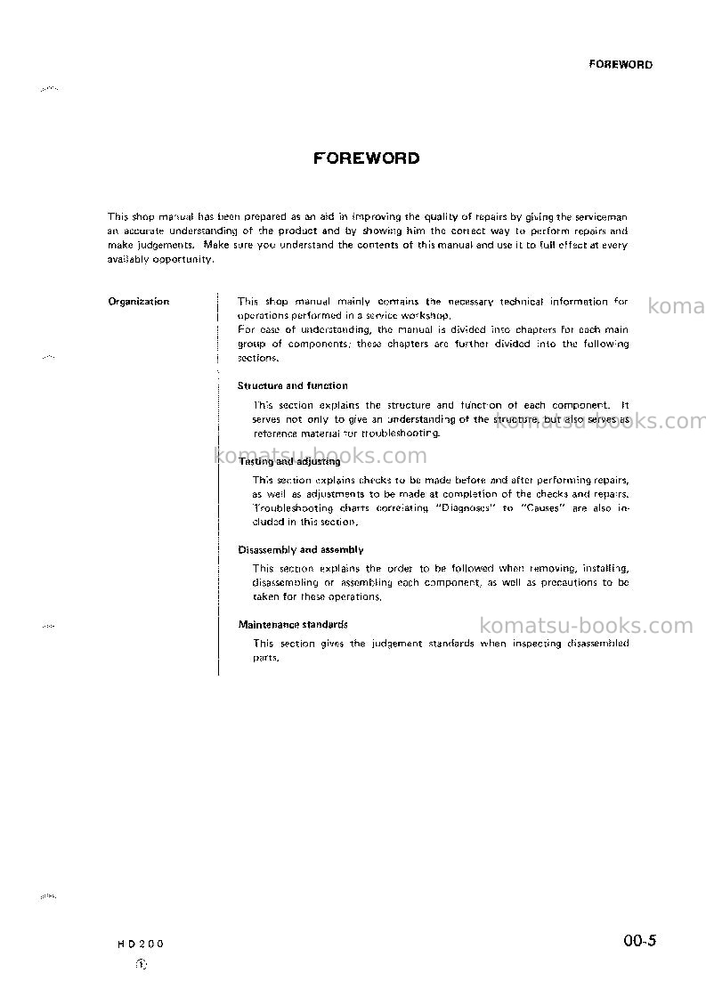 Komatsu hd200-2jpn Repair & maintenance cover Page 7 Komatsu hd200-2jpn Repair & maintenance cover Page 7
