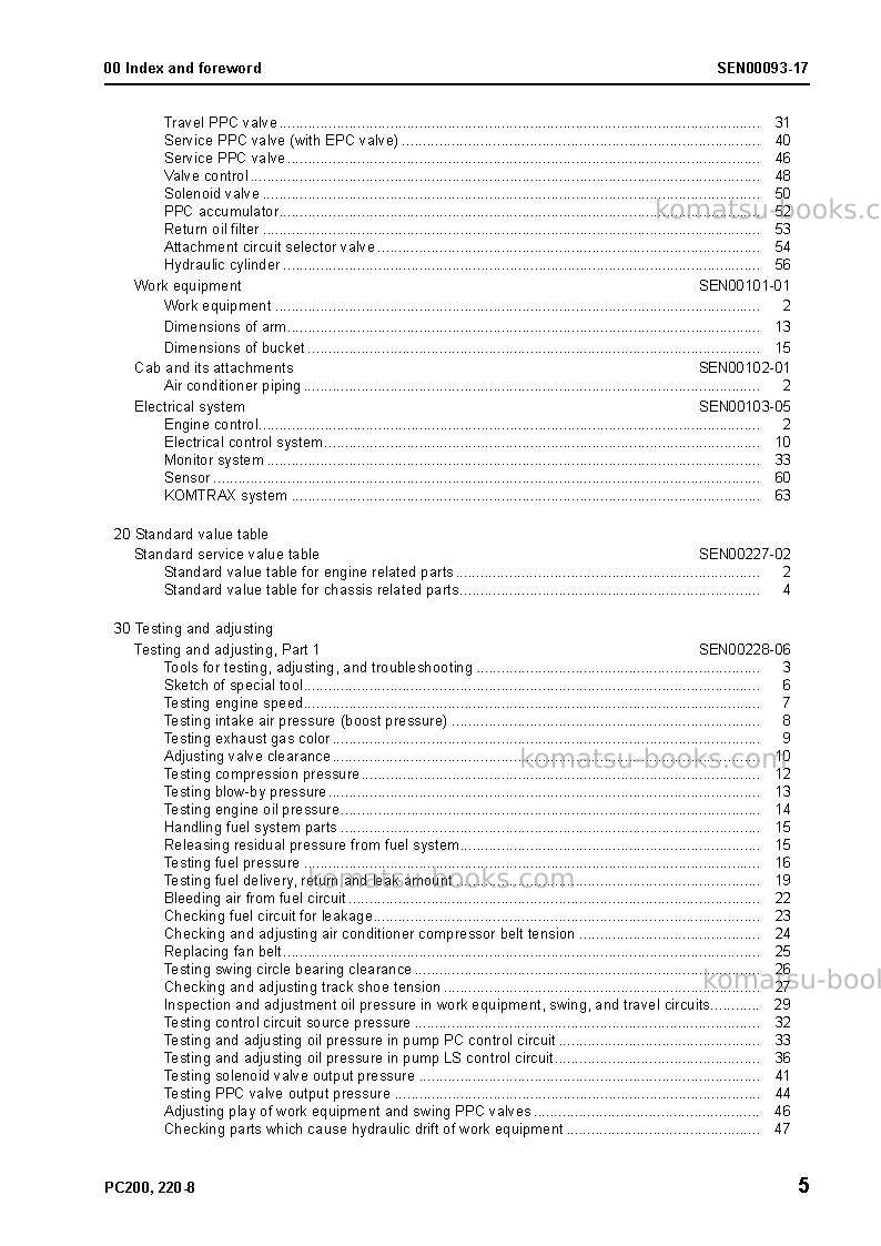 Komatsu pc220-8jpn-work equipment grease 100h Repair & maintenance cover Page 7 Komatsu pc220-8jpn-work equipment grease 100h Repair & maintenance cover Page 7