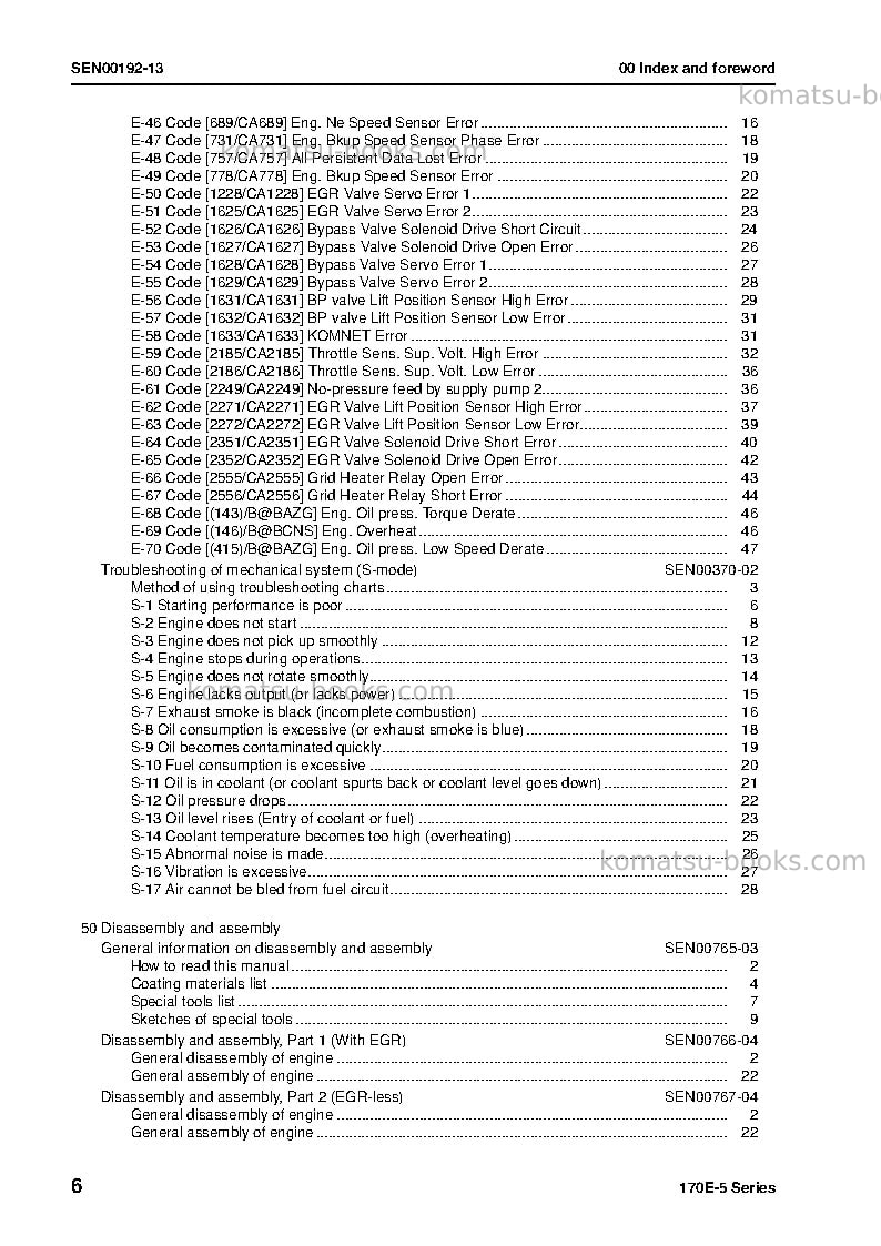 Komatsu saa6d170e-5jpn Repair & maintenance cover Page 7 Komatsu saa6d170e-5jpn Repair & maintenance cover Page 7