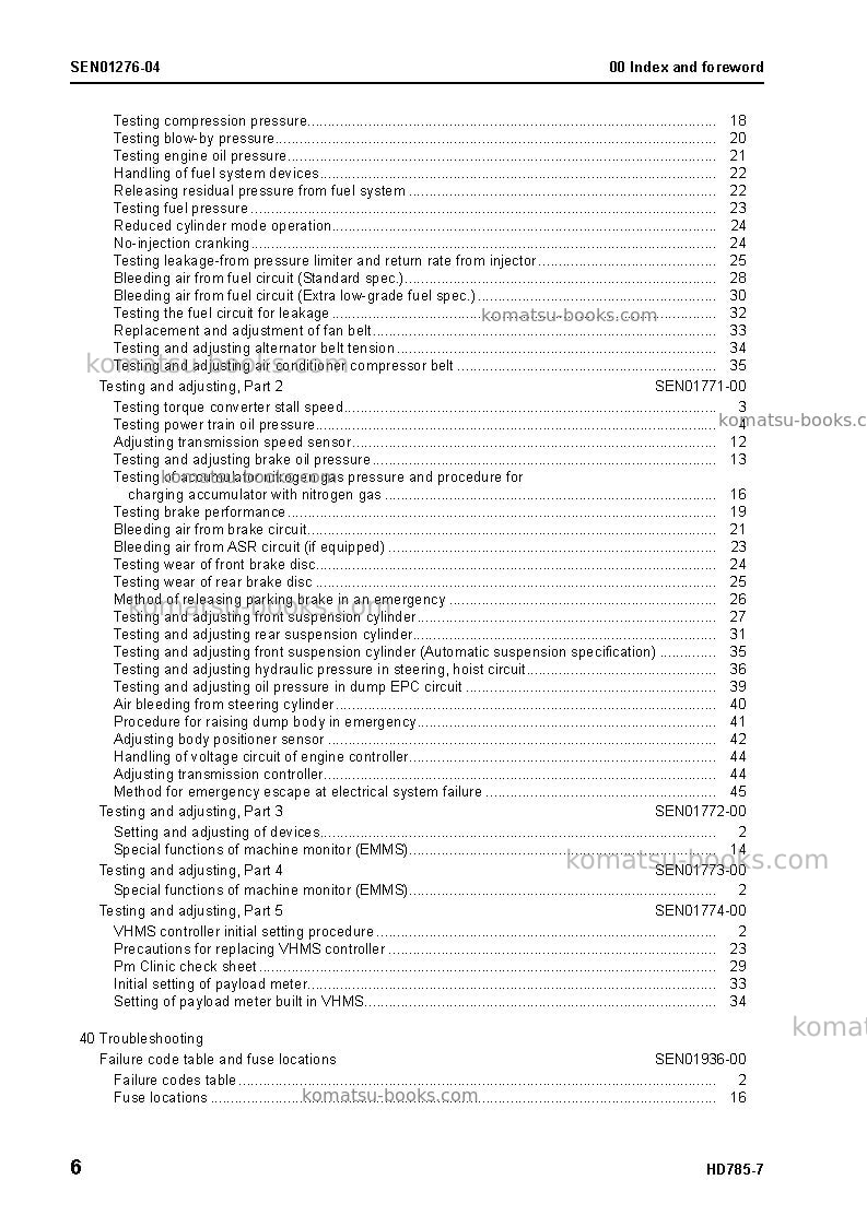 Komatsu hd785-7ind-50c degree m/c spec Repair & maintenance cover Page 7