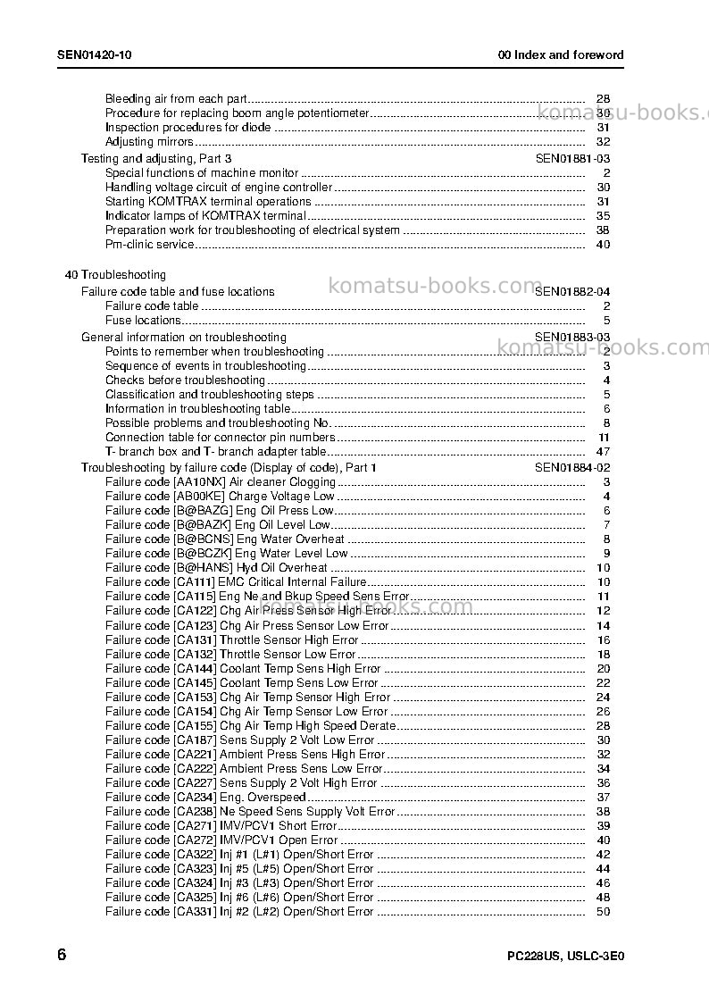 Komatsu pc228us-3jpn-e0 Repair & maintenance cover Page 7 Komatsu pc228us-3jpn-e0 Repair & maintenance cover Page 7