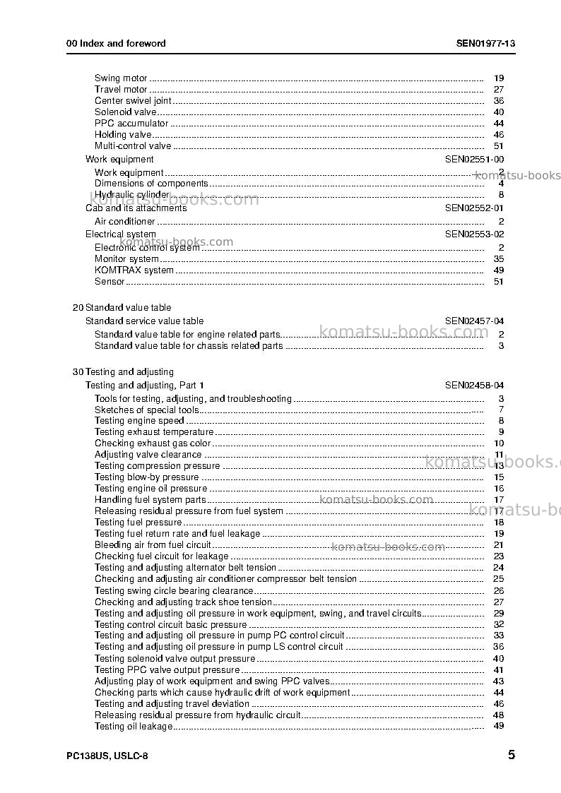 Komatsu pc138uslc-8jpn Repair & maintenance cover Page 7 Komatsu pc138uslc-8jpn Repair & maintenance cover Page 7
