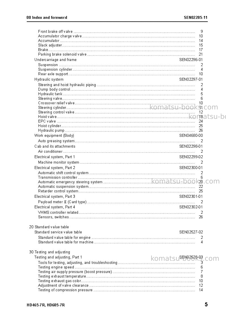 Komatsu hd605-7jpn-r Repair & maintenance cover Page 7 Komatsu hd605-7jpn-r Repair & maintenance cover Page 7