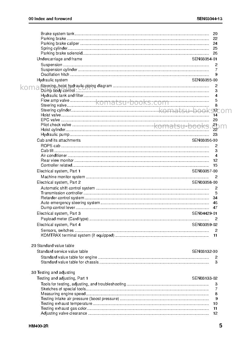 Komatsu hm400-2jpn-w/o egr Repair & maintenance cover Page 7 Komatsu hm400-2jpn-w/o egr Repair & maintenance cover Page 7