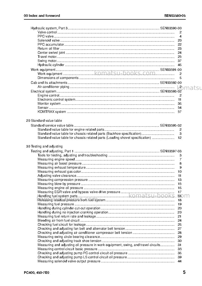Komatsu pc400-7jpn-e0 Repair & maintenance cover Page 7 Komatsu pc400-7jpn-e0 Repair & maintenance cover Page 7