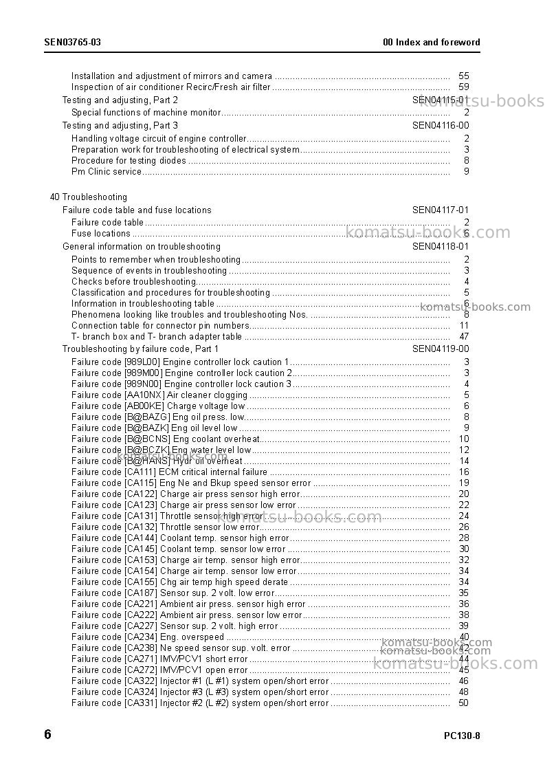 Komatsu pc130-8tha Repair & maintenance cover Page 7 Komatsu pc130-8tha Repair & maintenance cover Page 7