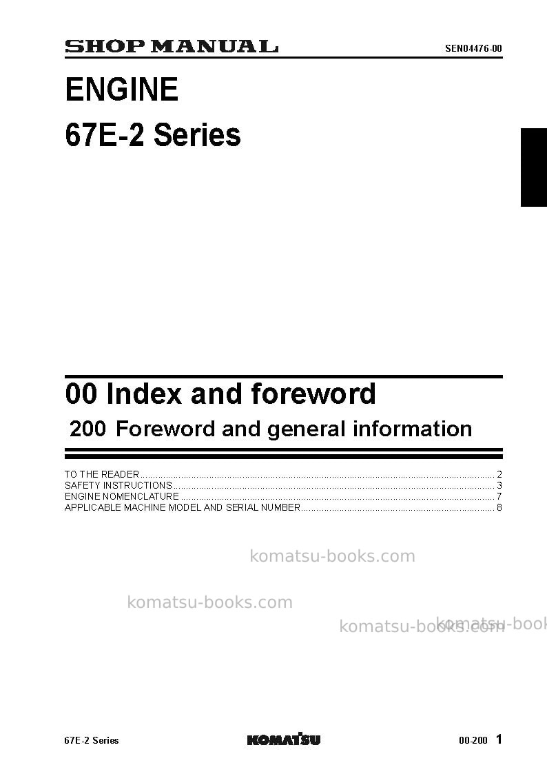 Komatsu 67e-2jpn-series Repair & maintenance cover Page 7 Komatsu 67e-2jpn-series Repair & maintenance cover Page 7
