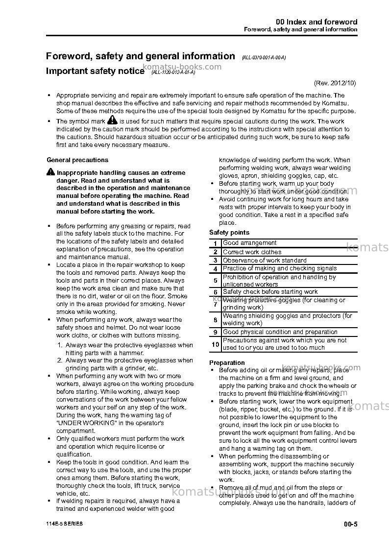 Komatsu 114e-5jpn-tier 4 Repair & maintenance cover Page 7 Komatsu 114e-5jpn-tier 4 Repair & maintenance cover Page 7