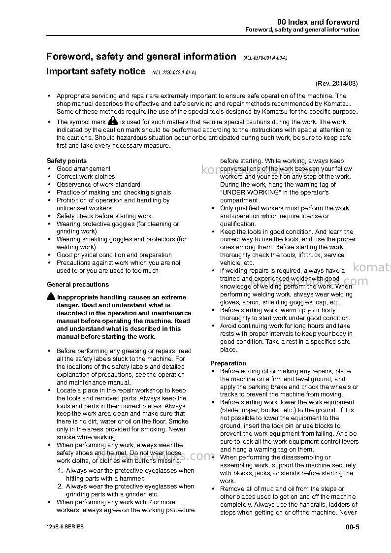Komatsu 6d125e-6jpn Repair & maintenance cover Page 7 Komatsu 6d125e-6jpn Repair & maintenance cover Page 7