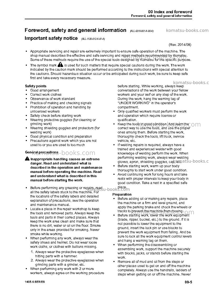 Komatsu 6d140e-6jpn Repair & maintenance cover Page 7 Komatsu 6d140e-6jpn Repair & maintenance cover Page 7