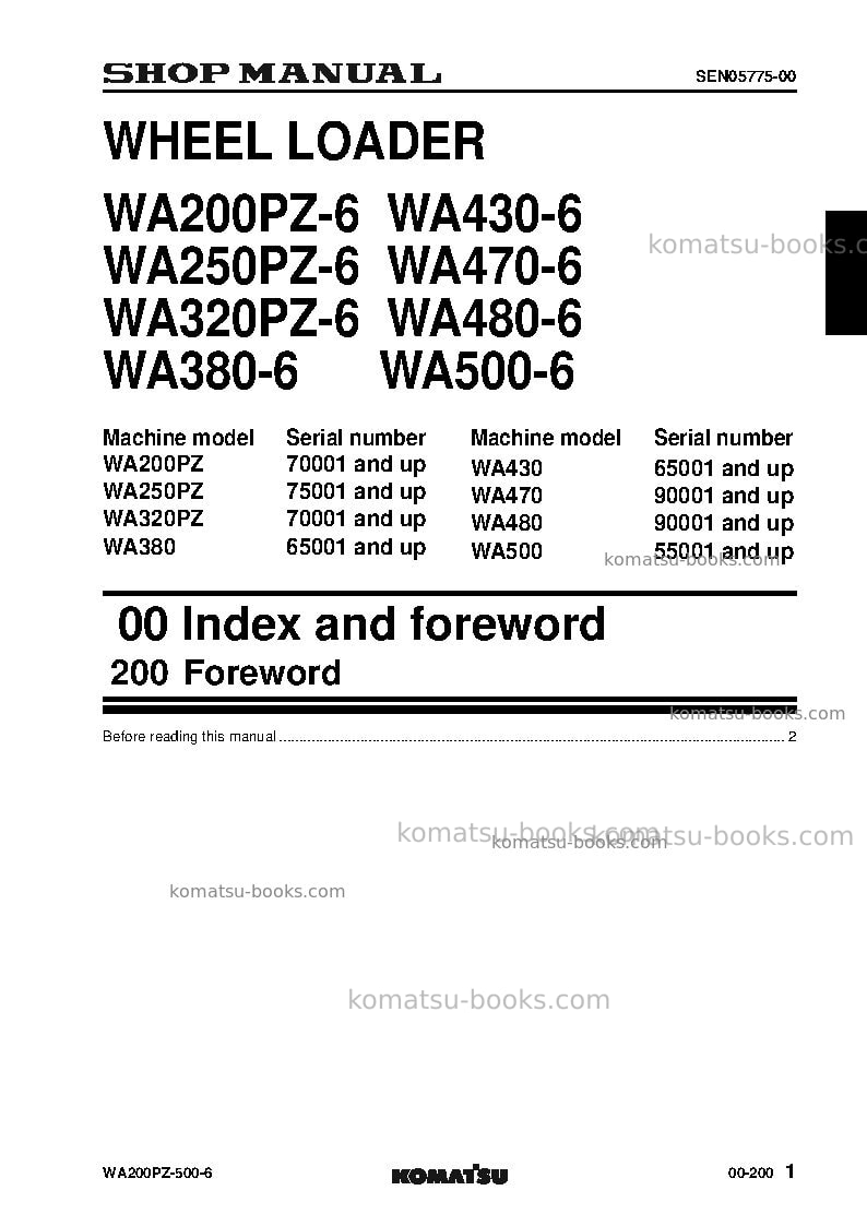 Komatsu wa200pz-6jpn-for kal Repair & maintenance cover Page 7