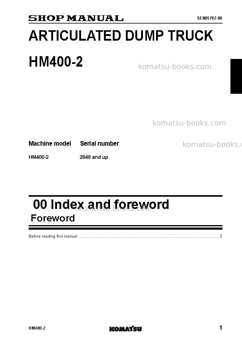 Komatsu hm400-2jpn-for kal Repair & maintenance cover Page 7
