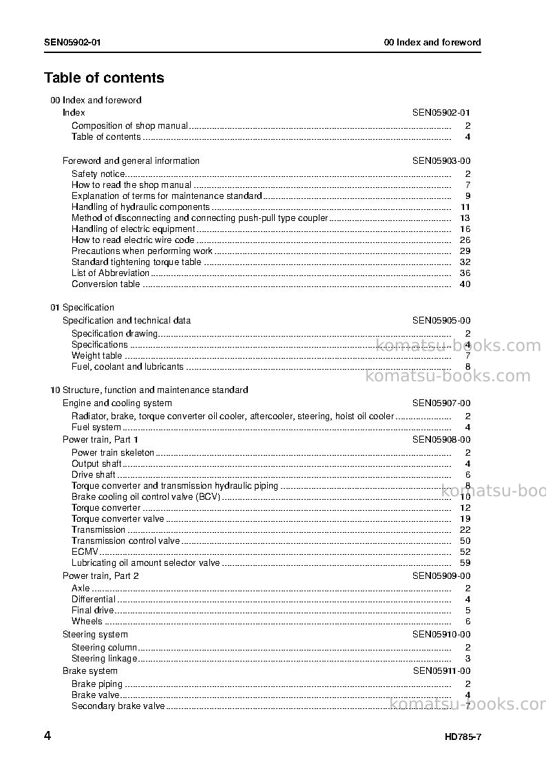 Komatsu hd785-7ind-50c degree m/c spec Repair & maintenance cover Page 7