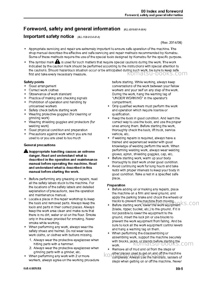Komatsu 4d95le-6jpn Repair & maintenance cover Page 7 Komatsu 4d95le-6jpn Repair & maintenance cover Page 7