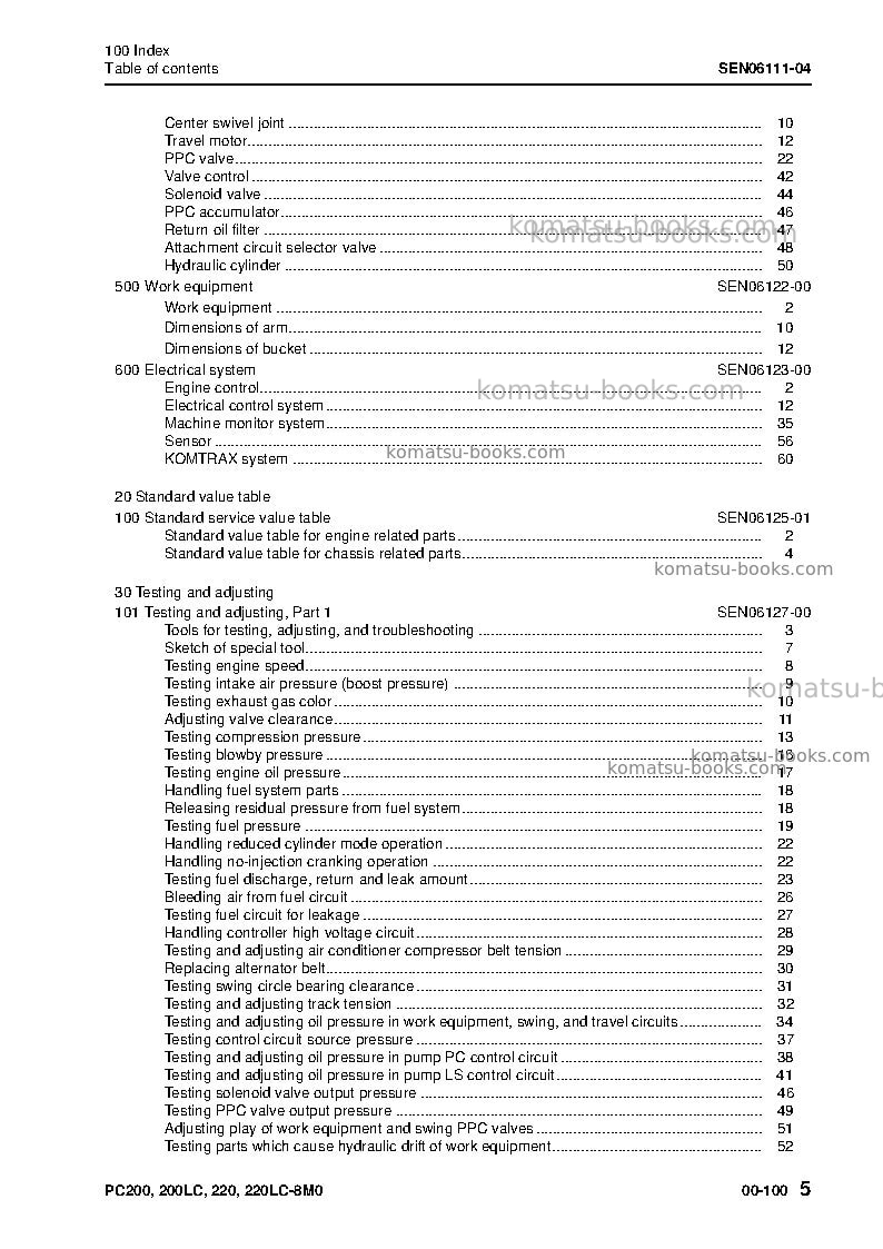 Komatsu pc200lc-8jpn-m0 Repair & maintenance cover Page 7 Komatsu pc200lc-8jpn-m0 Repair & maintenance cover Page 7
