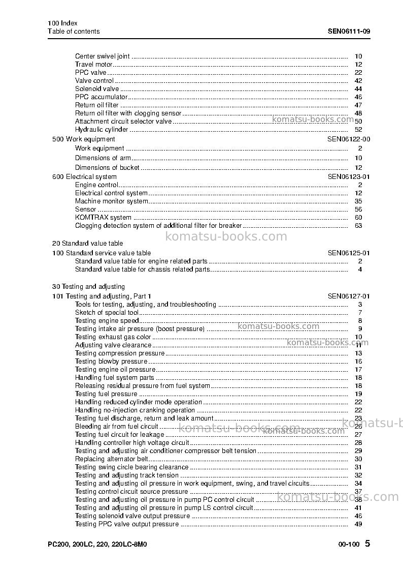 Komatsu pc200lc-8tha-m0 Repair & maintenance cover Page 7 Komatsu pc200lc-8tha-m0 Repair & maintenance cover Page 7
