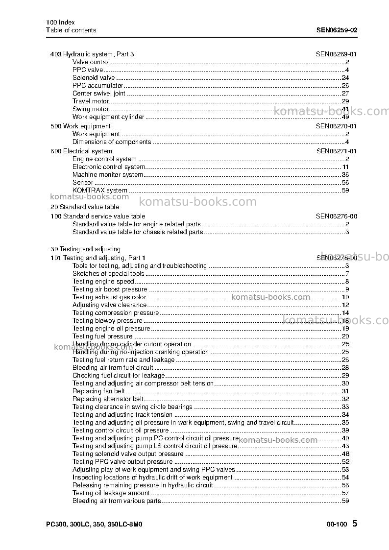 Komatsu pc300-8jpn-m0 Repair & maintenance cover Page 7 Komatsu pc300-8jpn-m0 Repair & maintenance cover Page 7