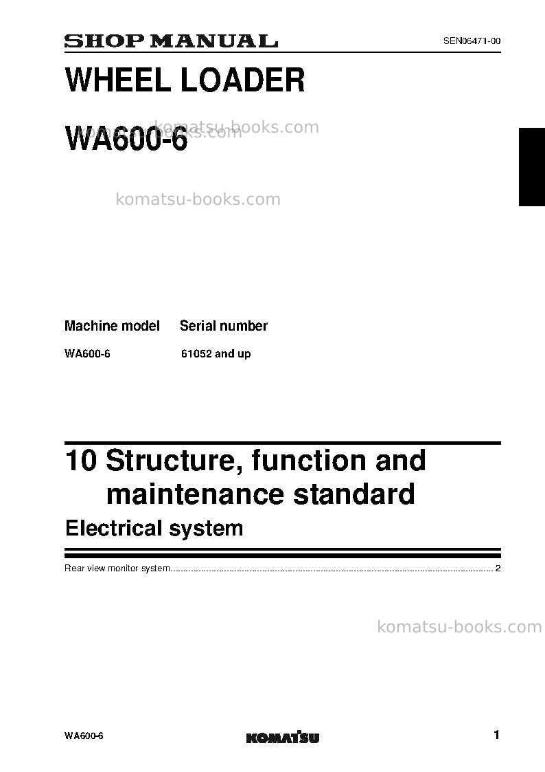 Komatsu wa600-6jpn-for kal Repair & maintenance cover Page 7