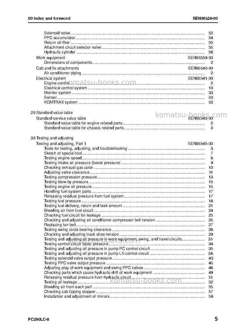 Komatsu pc290lc-8jpn Repair & maintenance cover Page 7 Komatsu pc290lc-8jpn Repair & maintenance cover Page 7