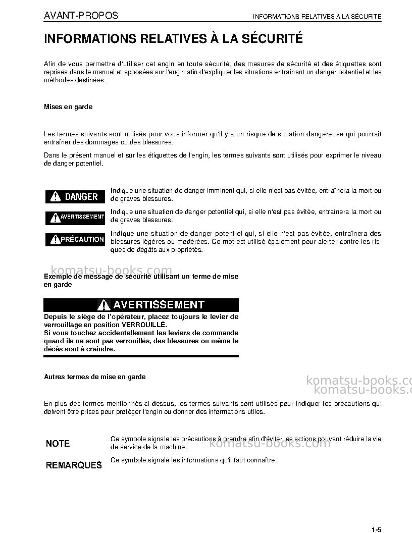 Komatsu pc40mrx-1jpn Manuel d'utilisation couverture Page 7 Komatsu pc40mrx-1jpn Manuel d'utilisation couverture Page 7