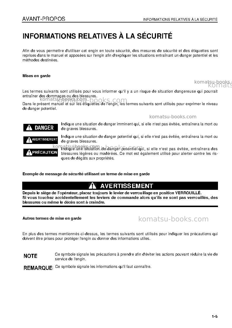 Komatsu d31ex-21jpn Manuel d'utilisation couverture Page 7 Komatsu d31ex-21jpn Manuel d'utilisation couverture Page 7