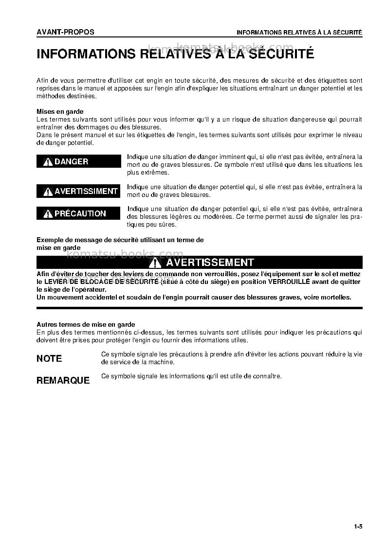 Komatsu pc158us-2jpn Manuel d'utilisation couverture Page 7 Komatsu pc158us-2jpn Manuel d'utilisation couverture Page 7
