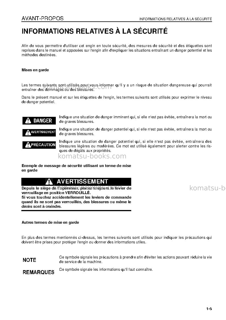 Komatsu pc600-7jpn Manuel d'utilisation couverture Page 7 Komatsu pc600-7jpn Manuel d'utilisation couverture Page 7