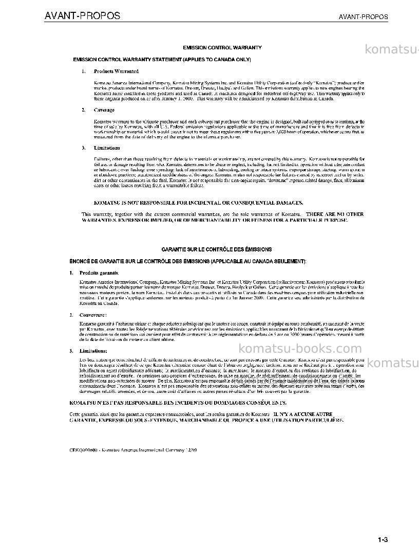 Komatsu pc800-7jpn Manuel d'utilisation couverture Page 7
