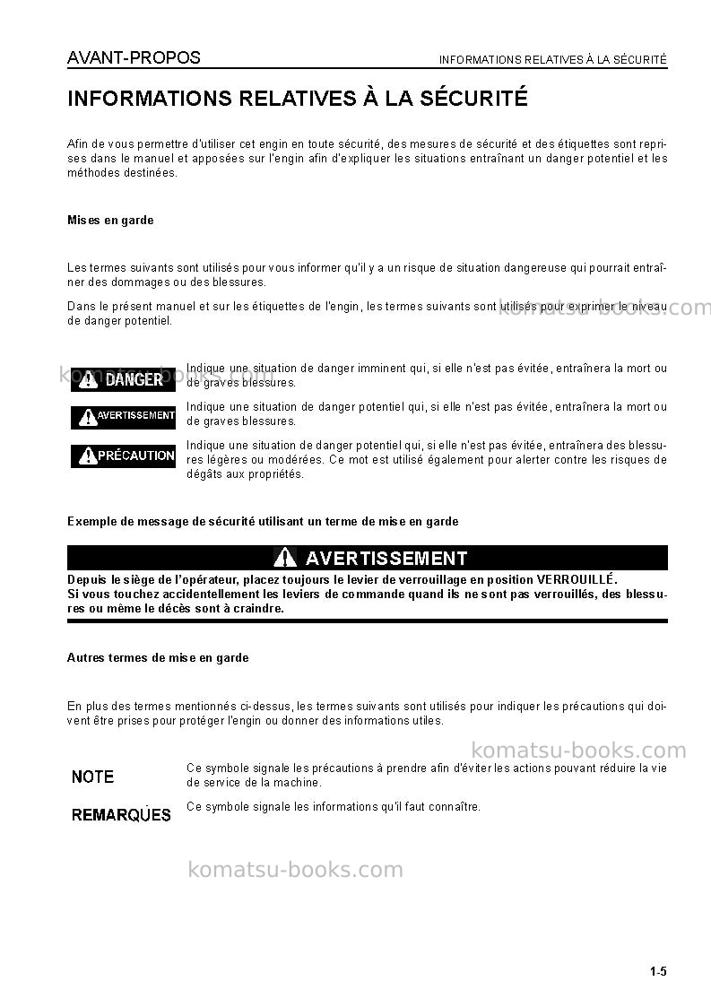 Komatsu pc400-7jpn Manuel d'utilisation couverture Page 7 Komatsu pc400-7jpn Manuel d'utilisation couverture Page 7