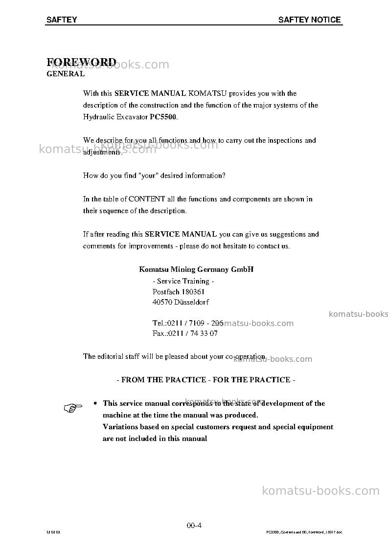Komatsu pc5500-6deu Repair & maintenance cover Page 7 Komatsu pc5500-6deu Repair & maintenance cover Page 7