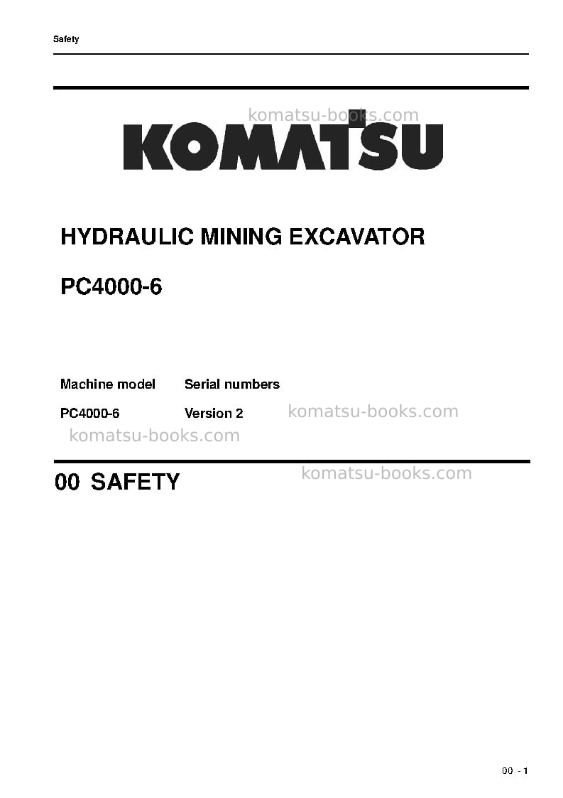 Komatsu pc4000-6deu Repair & maintenance cover Page 7 Komatsu pc4000-6deu Repair & maintenance cover Page 7