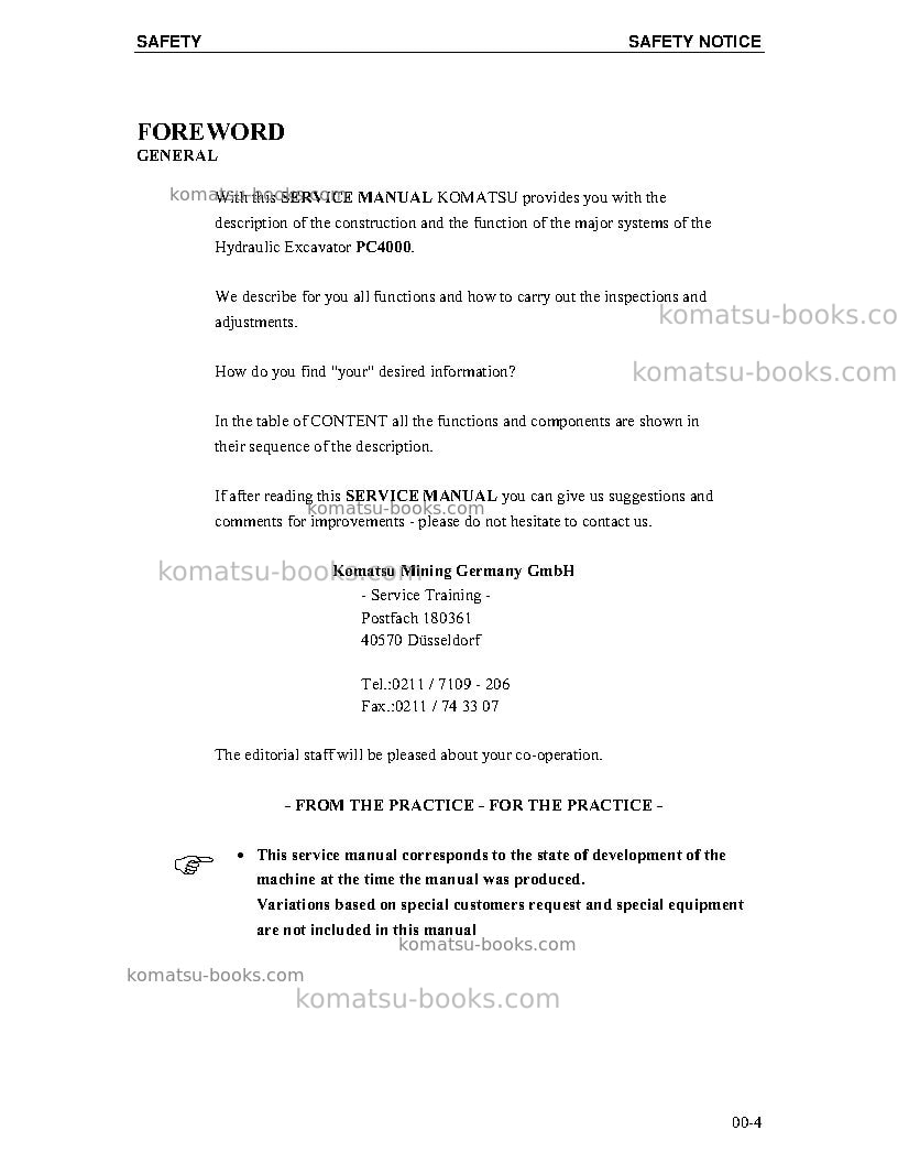 Komatsu pc4000-6deu Repair & maintenance cover Page 7 Komatsu pc4000-6deu Repair & maintenance cover Page 7