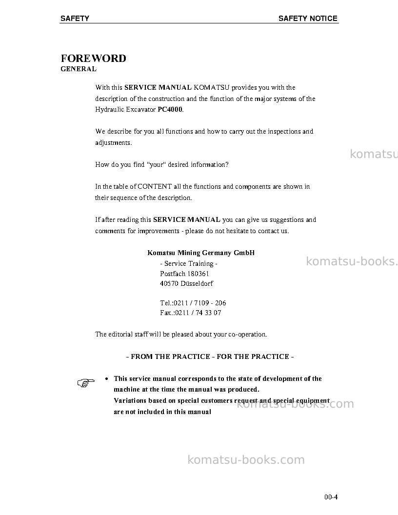 Komatsu pc4000-6deu Repair & maintenance cover Page 7 Komatsu pc4000-6deu Repair & maintenance cover Page 7