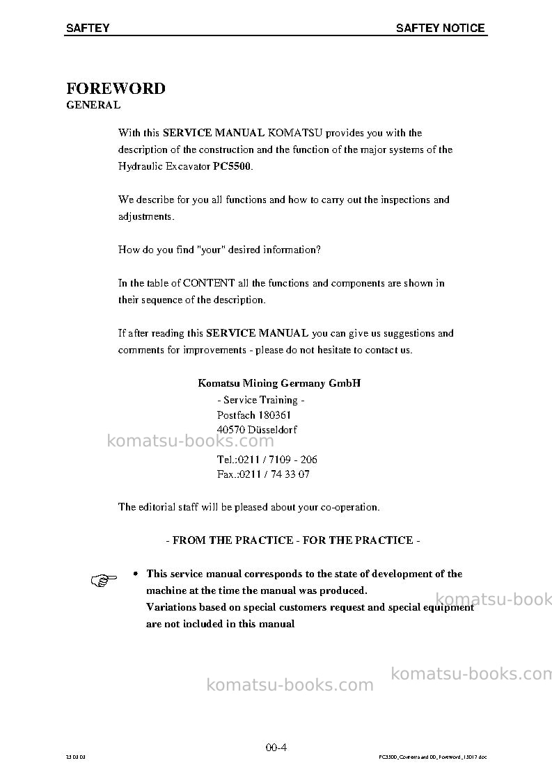 Komatsu pc5500-6deu Repair & maintenance cover Page 7 Komatsu pc5500-6deu Repair & maintenance cover Page 7