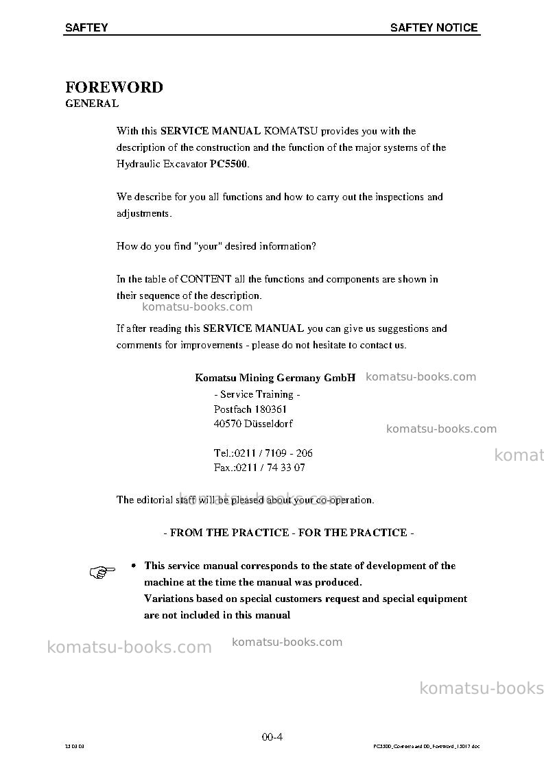Komatsu pc5500-6deu Repair & maintenance cover Page 7 Komatsu pc5500-6deu Repair & maintenance cover Page 7