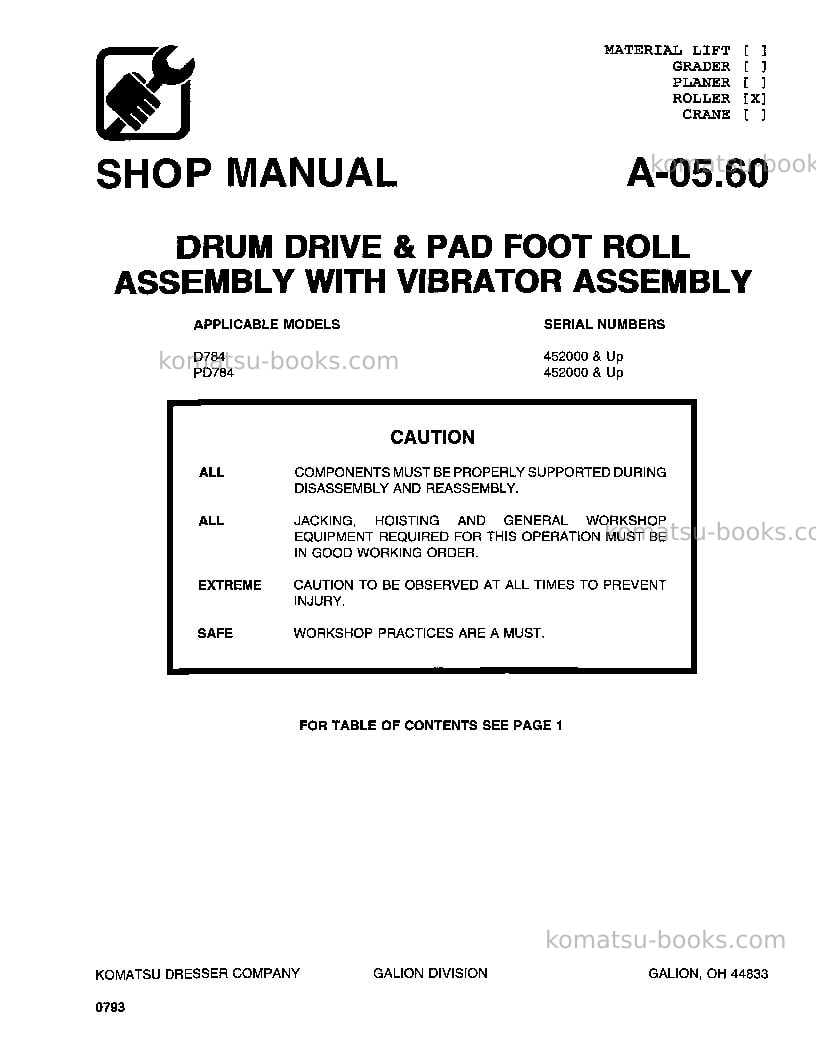 Komatsu d784 Repair & maintenance cover Page 7