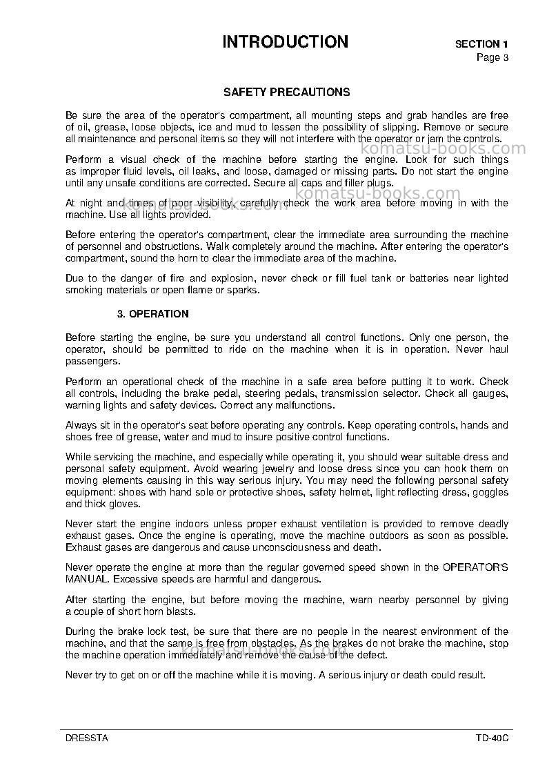 Komatsu td-40c Repair & maintenance cover Page 7 Komatsu td-40c Repair & maintenance cover Page 7