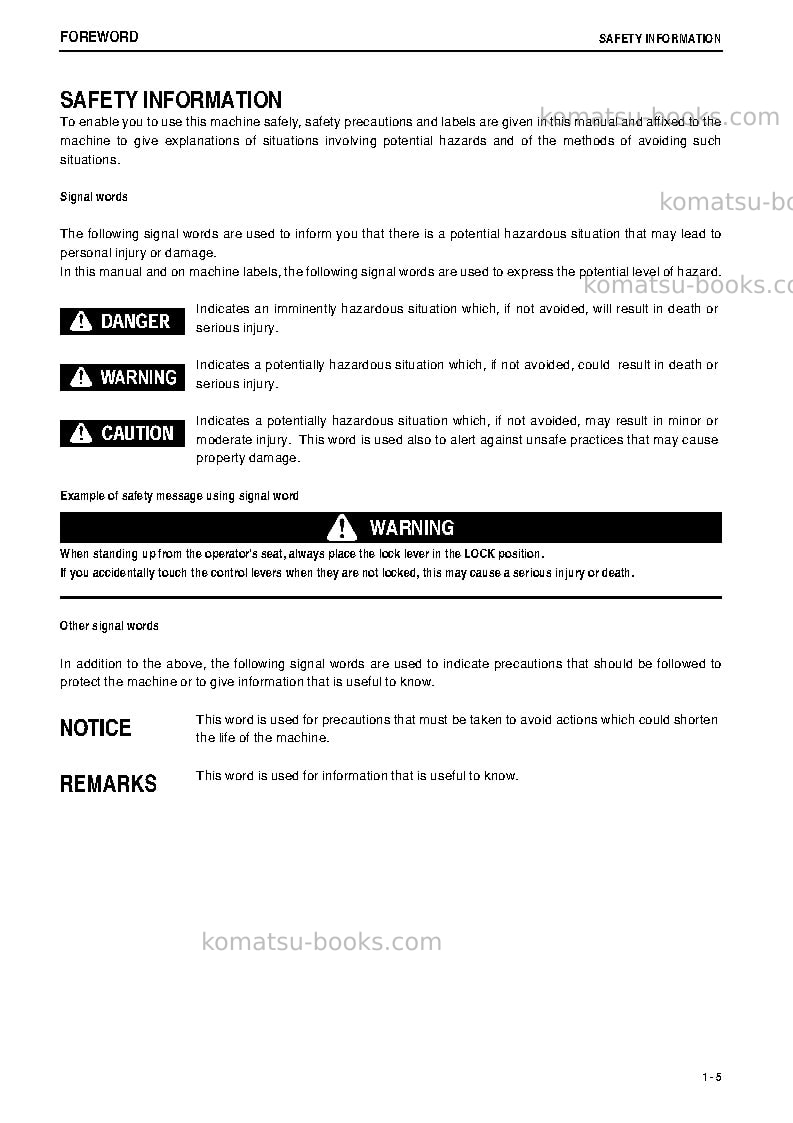 Komatsu pc400-7jpn-7-segment- monitor Operation manual cover Page 7 Komatsu pc400-7jpn-7-segment- monitor Operation manual cover Page 7