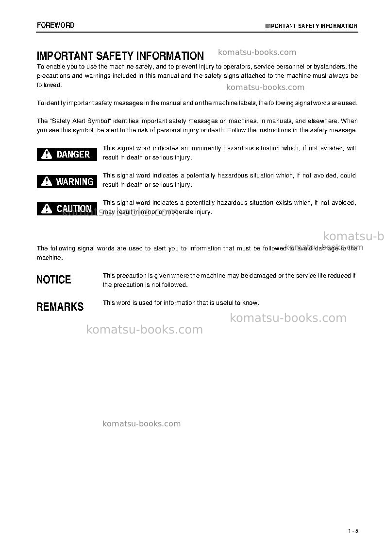 Komatsu d85px-15jpn-e0 Operation manual cover Page 7 Komatsu d85px-15jpn-e0 Operation manual cover Page 7