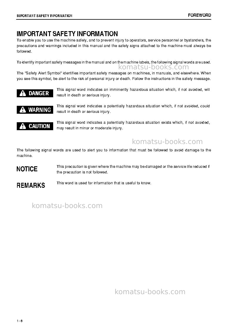Komatsu d65wx-15jpn-e0, power angle tilt Operation manual cover Page 7 Komatsu d65wx-15jpn-e0, power angle tilt Operation manual cover Page 7