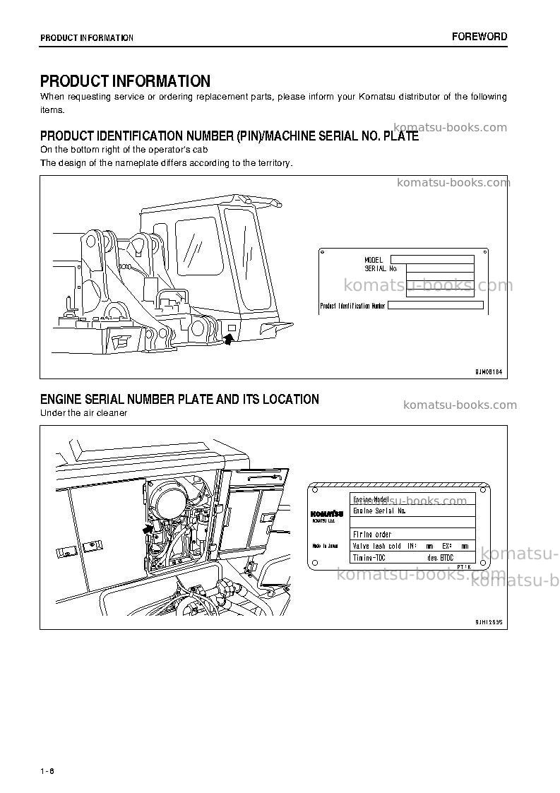 Komatsu pc1250-8jpn-r Operation manual cover Page 7 Komatsu pc1250-8jpn-r Operation manual cover Page 7