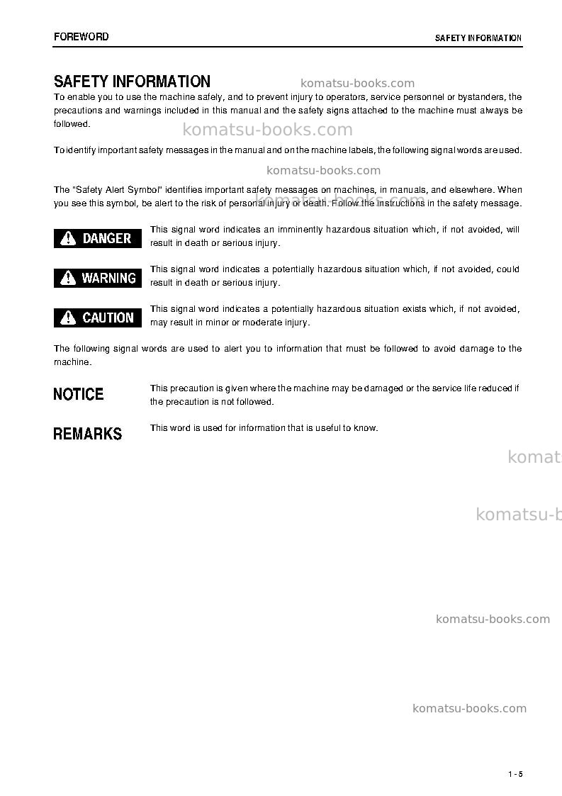 Komatsu wa600-6jpn Operation manual cover Page 7 Komatsu wa600-6jpn Operation manual cover Page 7